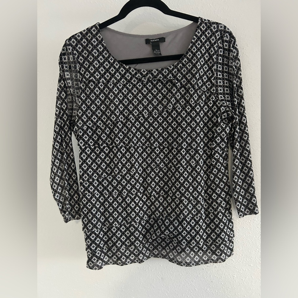 Alfani Black & White Geometric Scoop-Neck Top Size Large